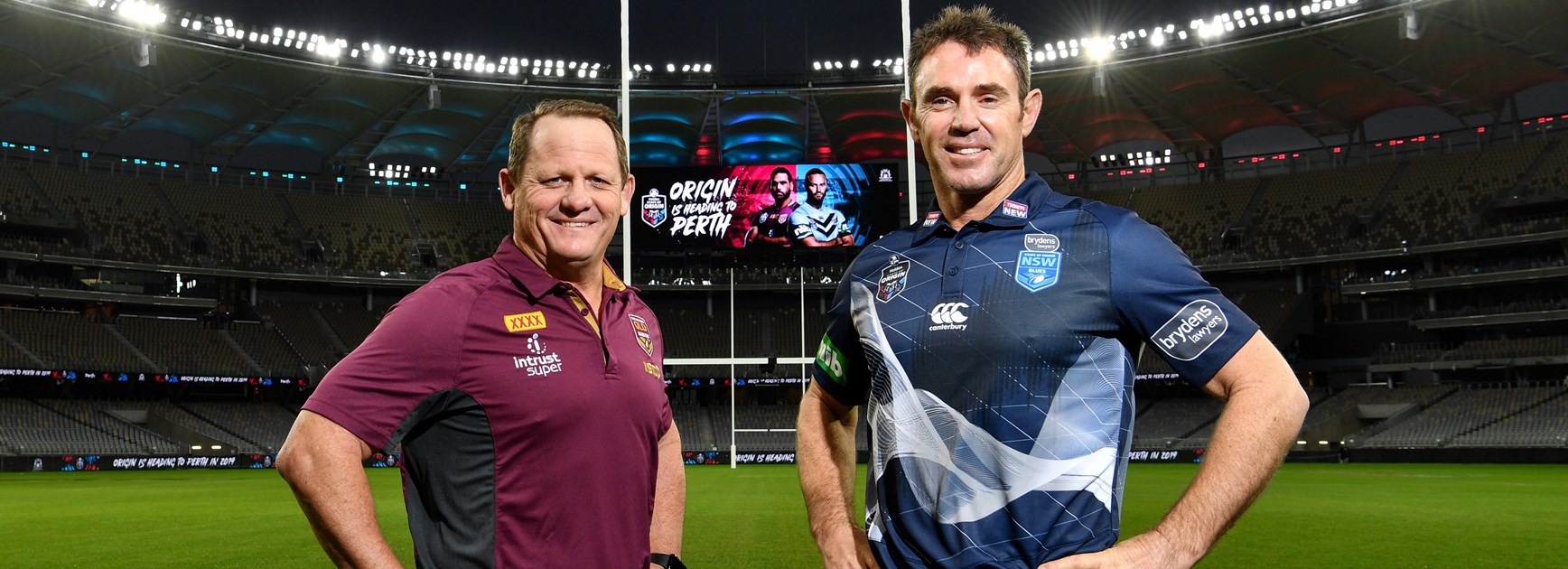 Queensland coach Kevin Walters and NSW coach Brad Fittler in Perth.
