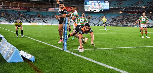 Tigers defy injuries to stun Rabbitohs in Sutton's 300th