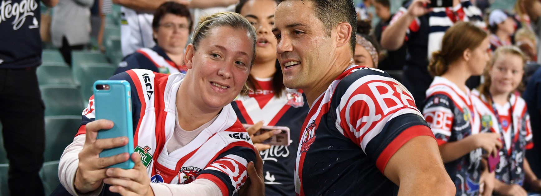 Cooper Cronk with Sydney Roosters fans.