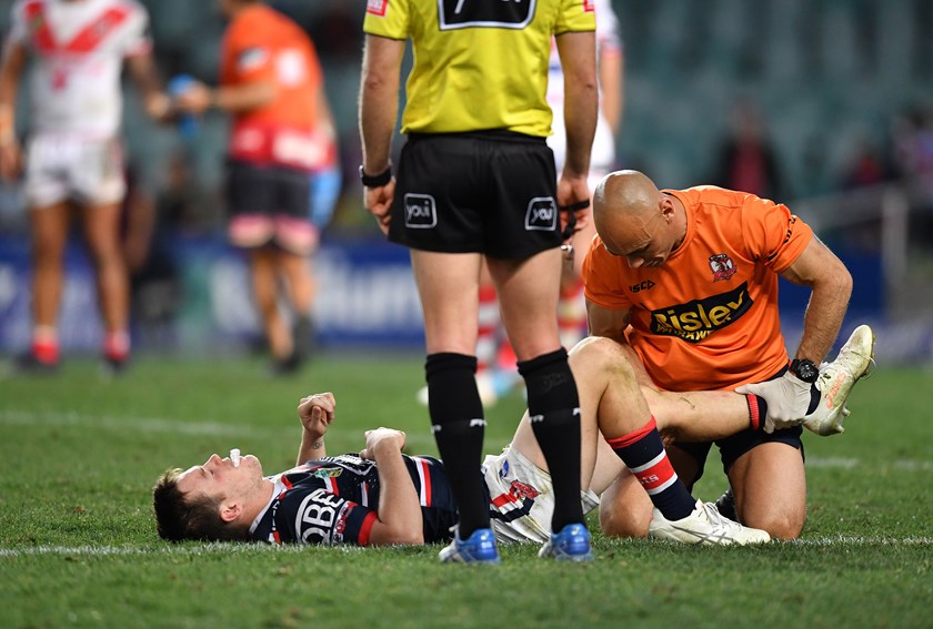 Luke Keary undergoes tests on his knee in the Dragons match.