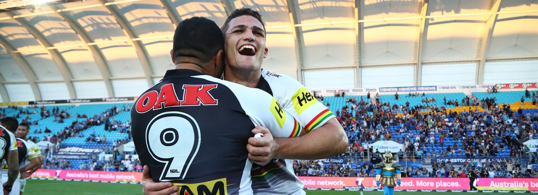 Panthers halfback Nathan Cleary celebrates his match-winning field goal.