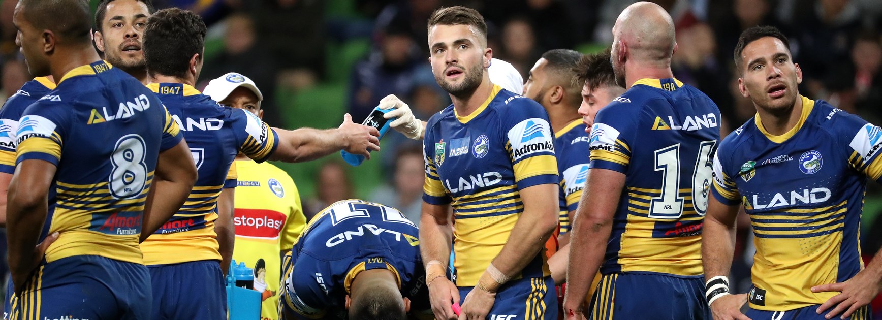Eels players during the loss to the Storm.