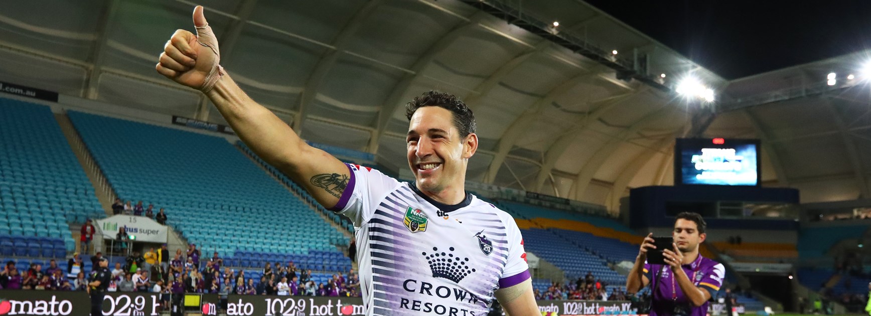 Billy Slater farewells the Gold Coast crowd on Saturday.
