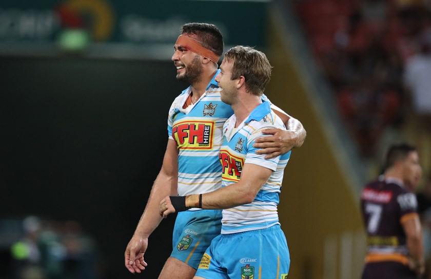 Titans prop Ryan James (left) and five-eighth Kane Elgey.