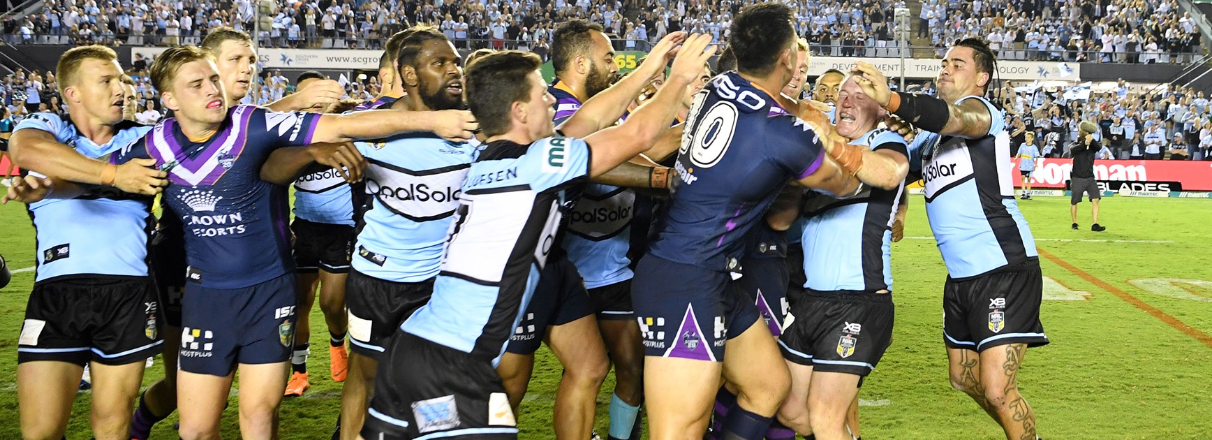 Sharks co-captain Paul Gallen and Storm prop Nelson Asofa-Solomona get to know each other.