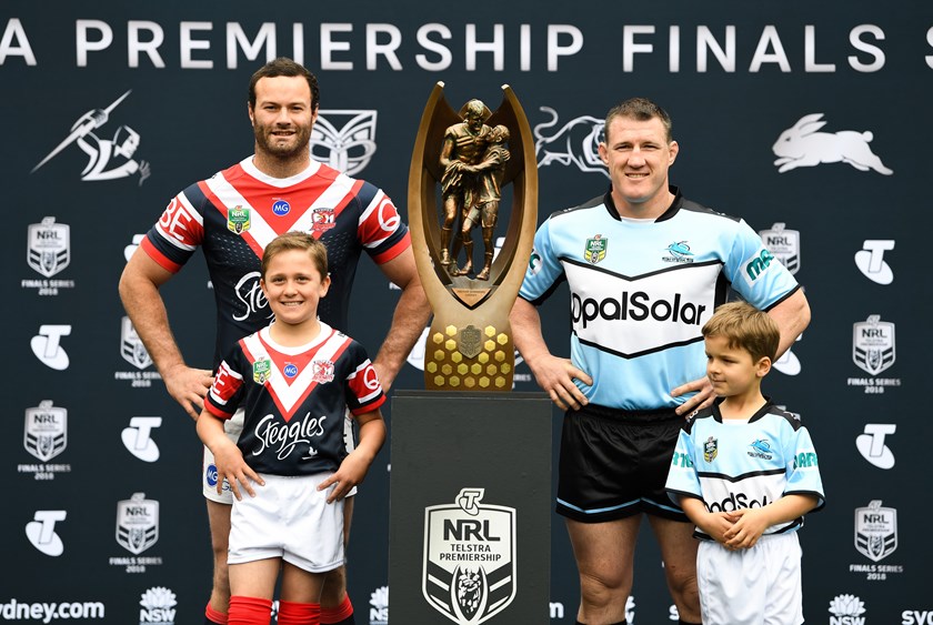 Roosters captain Boyd Cordner and Cronulla captain Paul Gallen.