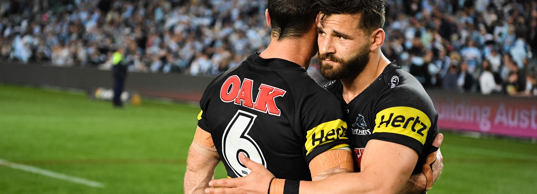 Penrith stars Josh Mansour and James Maloney at fulltime.