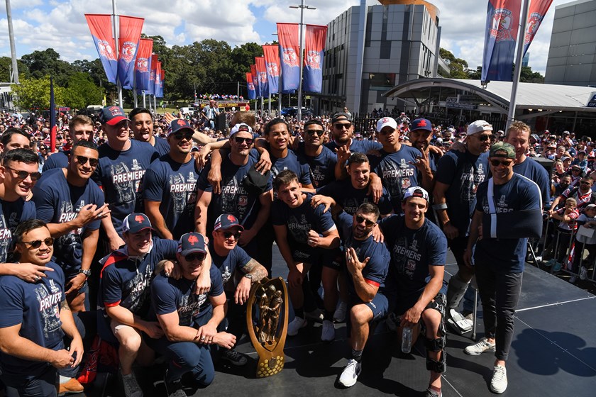 The Sydney Roosters at their post-grand final fan day.