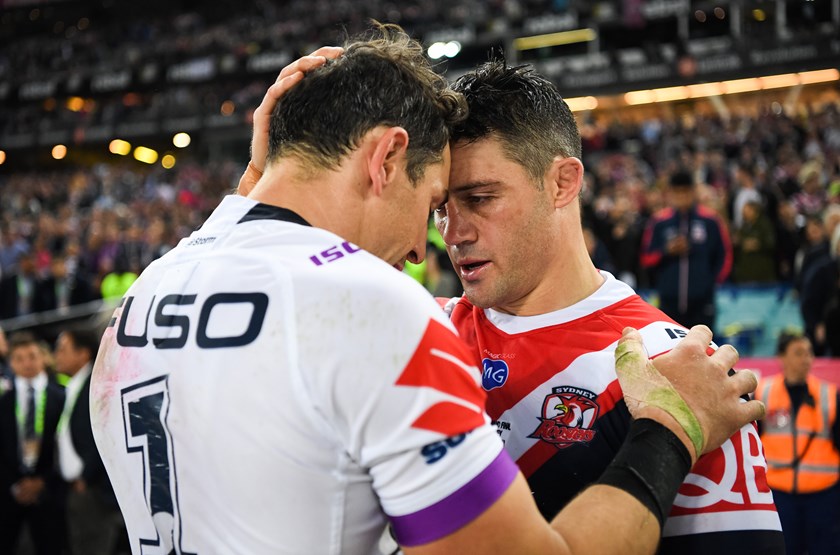 Cooper Cronk and Billy Slater after the 2018 grand final.