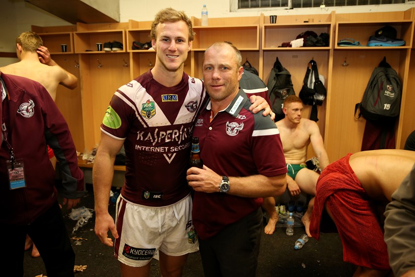 Geoff Toovey with Daly Cherry-Evans after a Manly win in 2015.