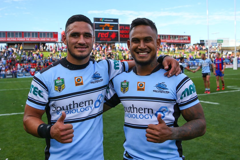Valentine Holmes and Ben Barba during Cronulla's charge to the title in 2016.