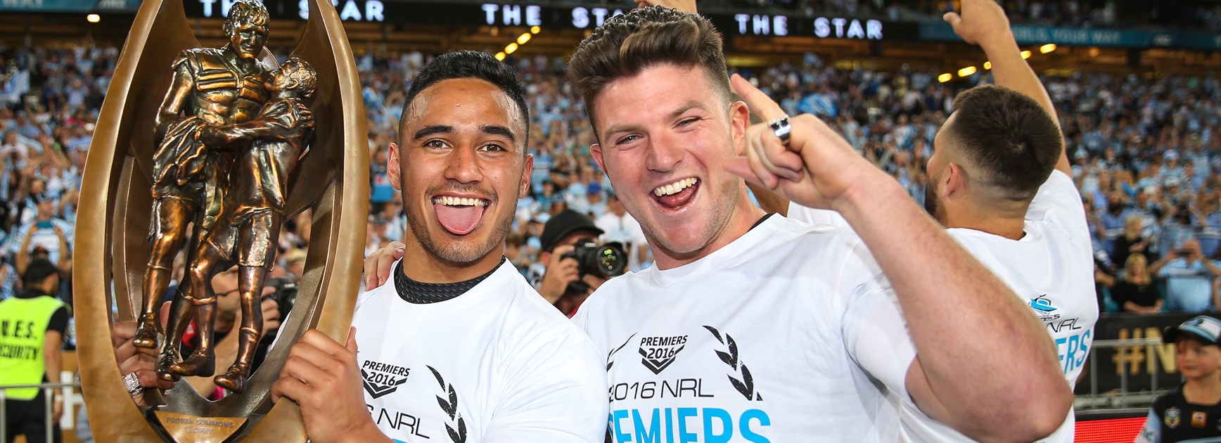 Sharks teammates Valentine Holmes and Chad Townsend.