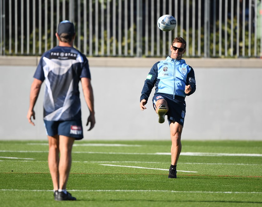 Andrew Johns gets down to business at Blues training.