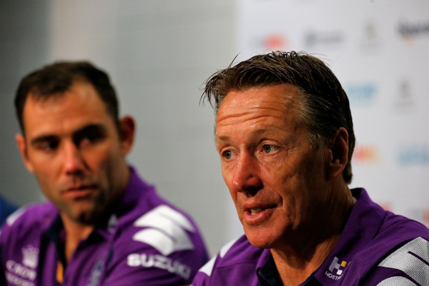 Melbourne Storm coach Craig Bellamy with captain Cameron Smith.