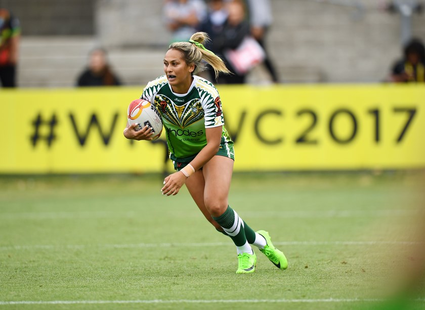 Kiana Takairangi on the charge for Cook Islands at the 2017 World Cup.