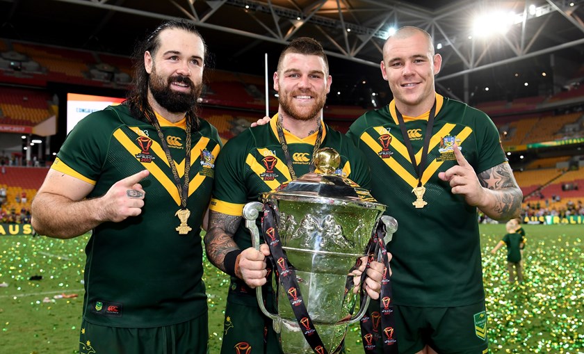 Aaron Woods, Josh Dugan and David Klemmer after the 2017 World Cup final.