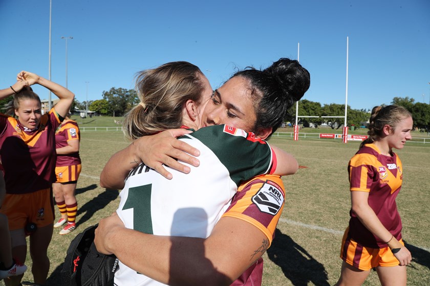 Karina Brown and Vanessa Foliaki after playing each other in the National Championship.