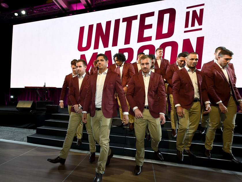 The Queensland squad at the 2019 Maroons launch.