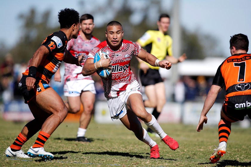 Jamil Hopoate on the fly for the Redcliffe Dolphins in 2018.