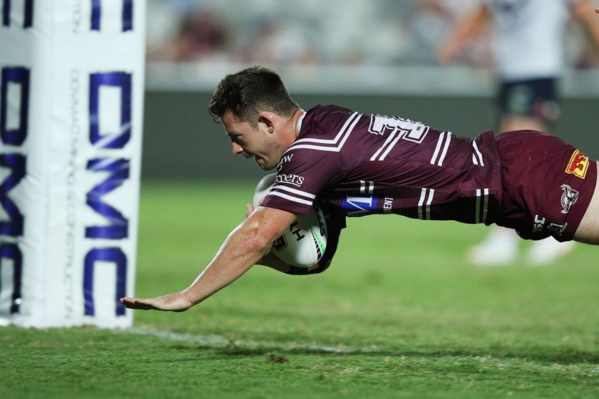 Cade Cust crosses for Manly.