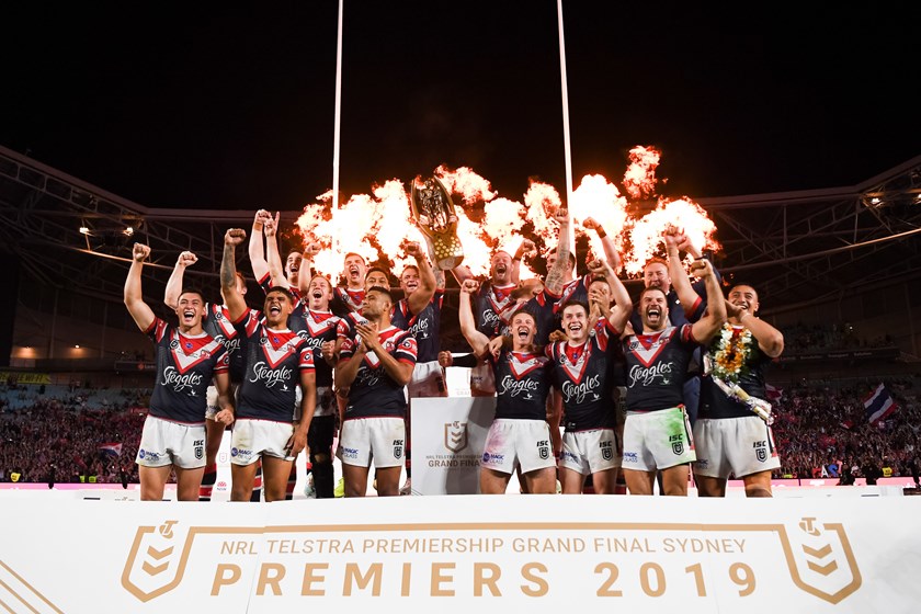 The Roosters after winning the grand final.