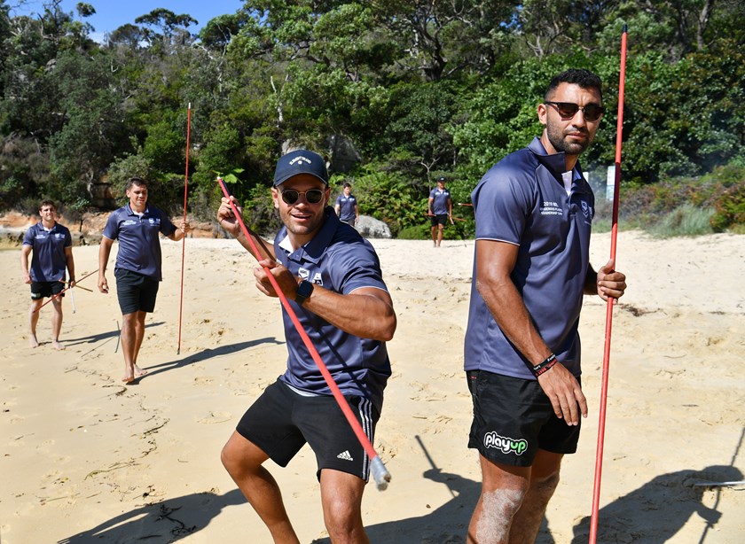 Rabbitohs duo Braidon Burns and Alex Johnston.