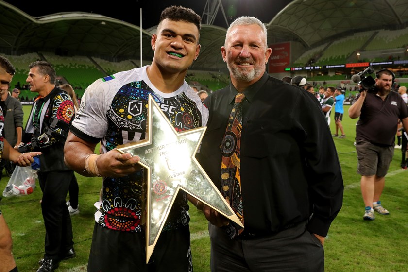 Indigenous All Stars youngster David Fifita with Brad Beetson.