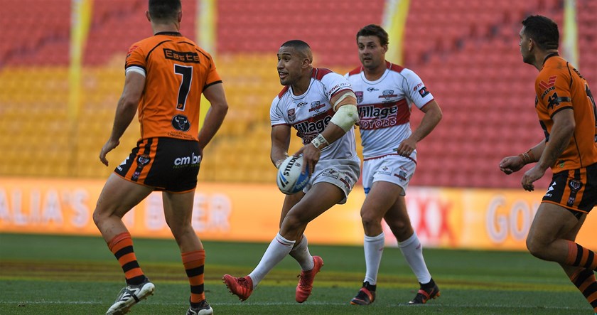 Jamil Hopoate in action for the Redcliffe Dolphins in the 2018 Intrust Super Cup grand final.