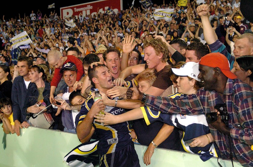 Aaron Payne with the Cowboys faithful after the 2004 semi-final win over Brisbane.