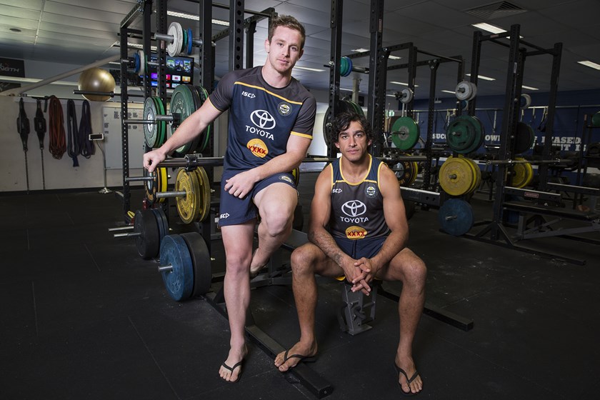 Michael Morgan and Johnathan Thurston in the week before the 2015 grand final.