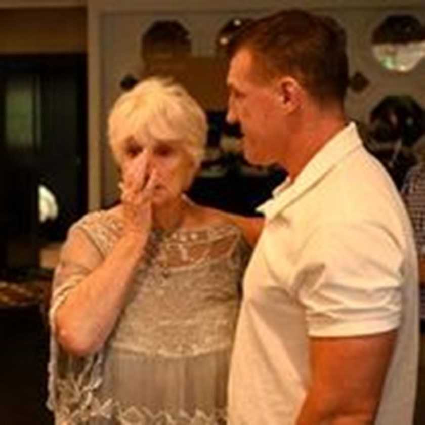 Lance Thompson's mother Joan with Sharks captain Paul Gallen.
