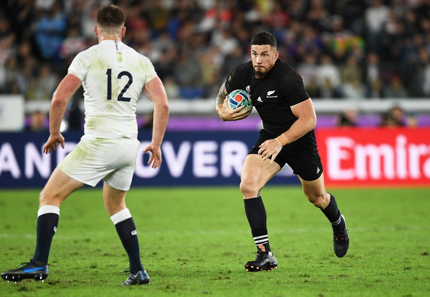 Sonny Bill Williams tries to make a break for the All Blacks in the 2019 World Cup semi-final loss to England.