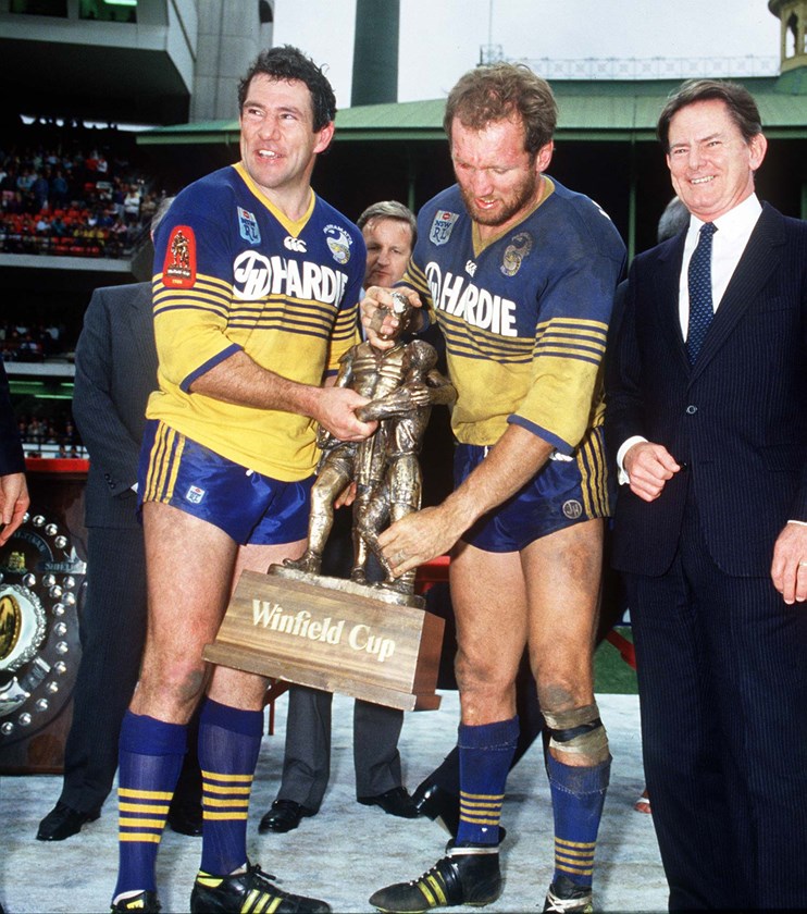 Eels legends Mick Cronin (left) and Ray Price.