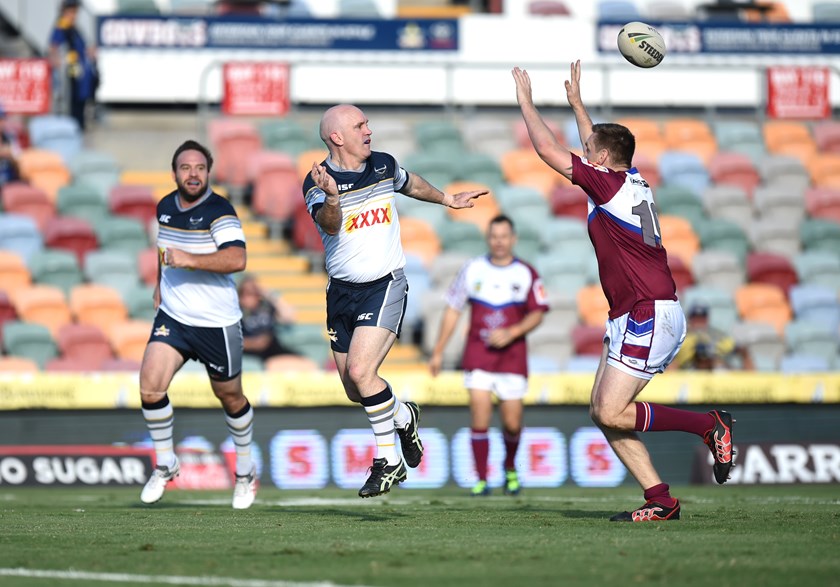 Adrian Vowles passes while playing for the Cowboys Old Boys in 2018.