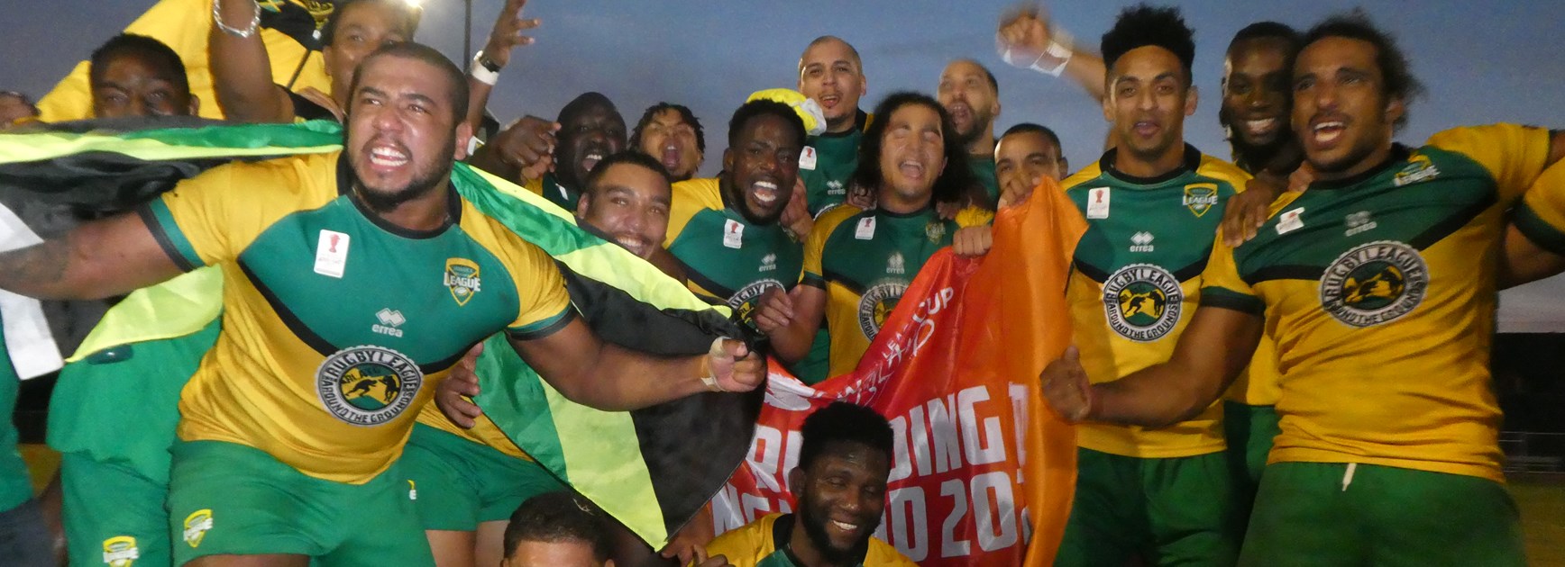Jamaica players celebrate reaching the World Cup.