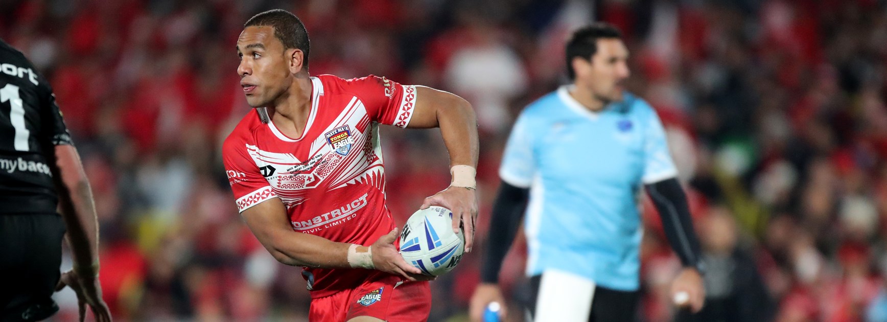 Will Hopoate passes for Tonga against New Zealand in June.