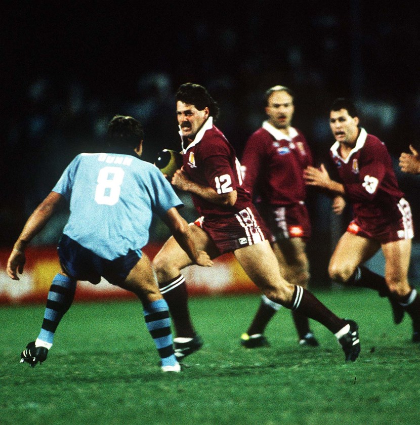 Maroons centre Gene Miles on the run in 1989.