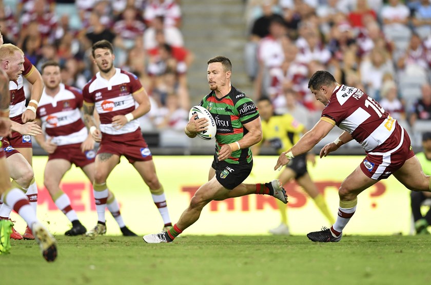Rabbitohs hooker Damien Cook against the Wigan Warriors in 2018 at ANZ Stadium.
