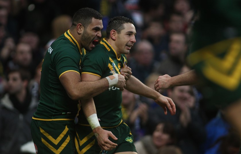 Greg Inglis and Billy Slater in the 2013 World Cup Final.