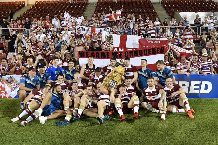 The Wigan Warriors after taking on Hull FC at WIN Stadium in 2018.