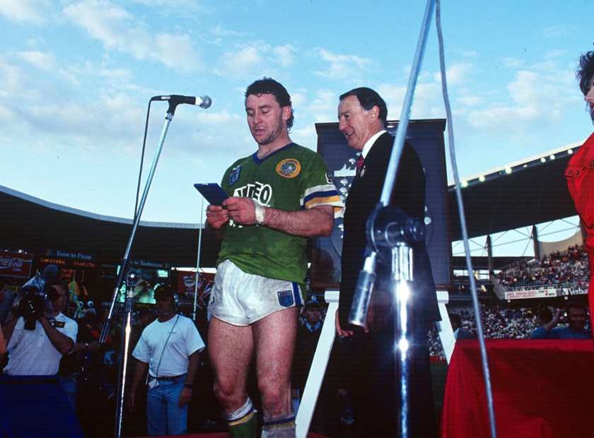 Raiders coach Ricky Stuart shortly after the 1989 grand final.
