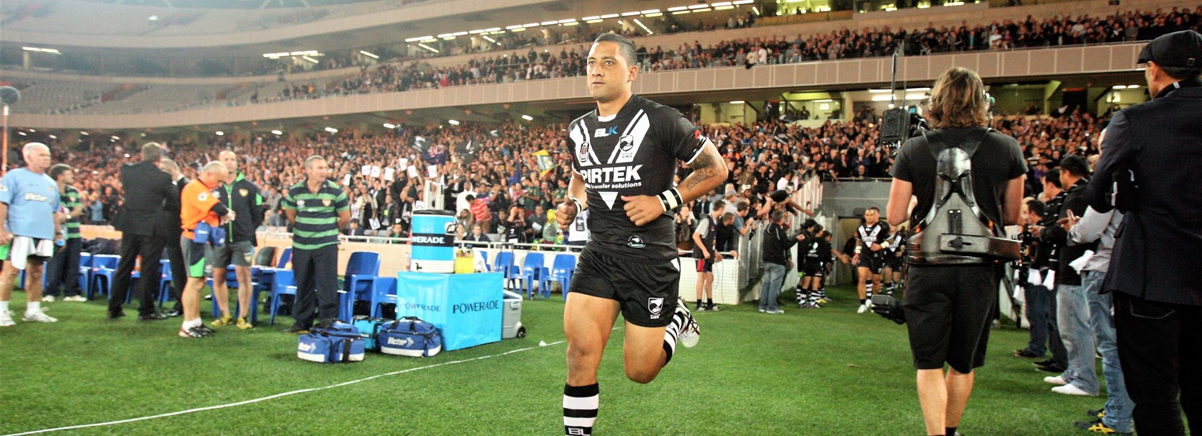 Benji Marshall runs out for the Kiwis in 2012.