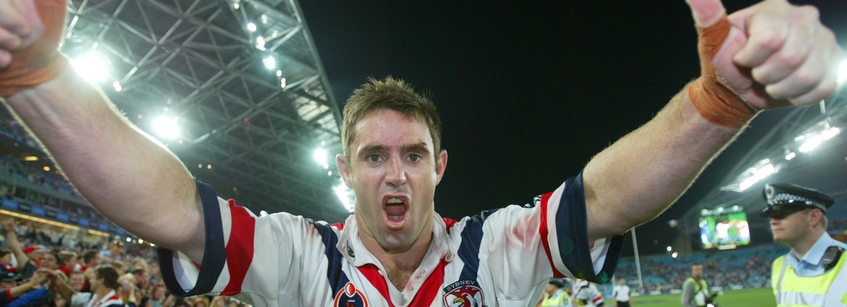 Roosters captain Brad Fittler after the 2002 grand final win.