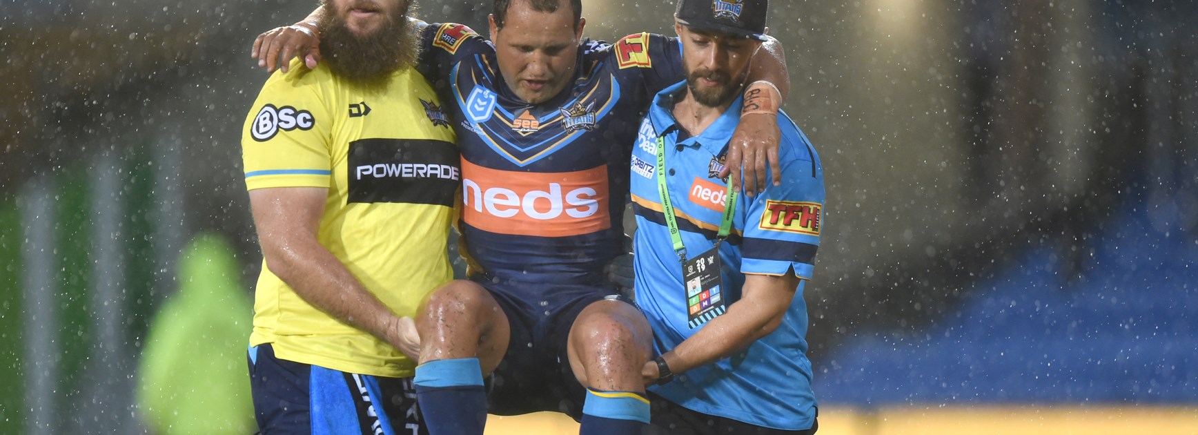 Tyrone Roberts leaves the field injured in round one.