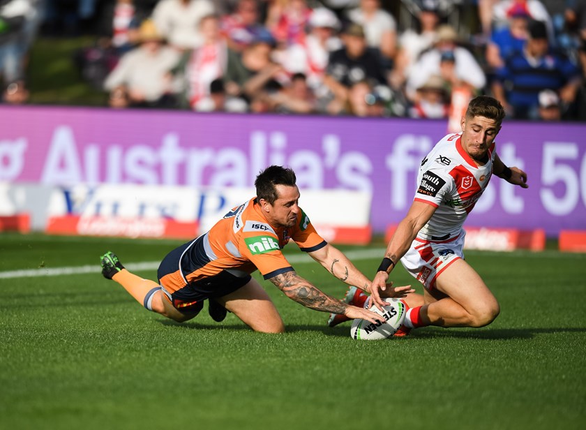 Mitchell Pearce was on fire against the Dragons in 2019.