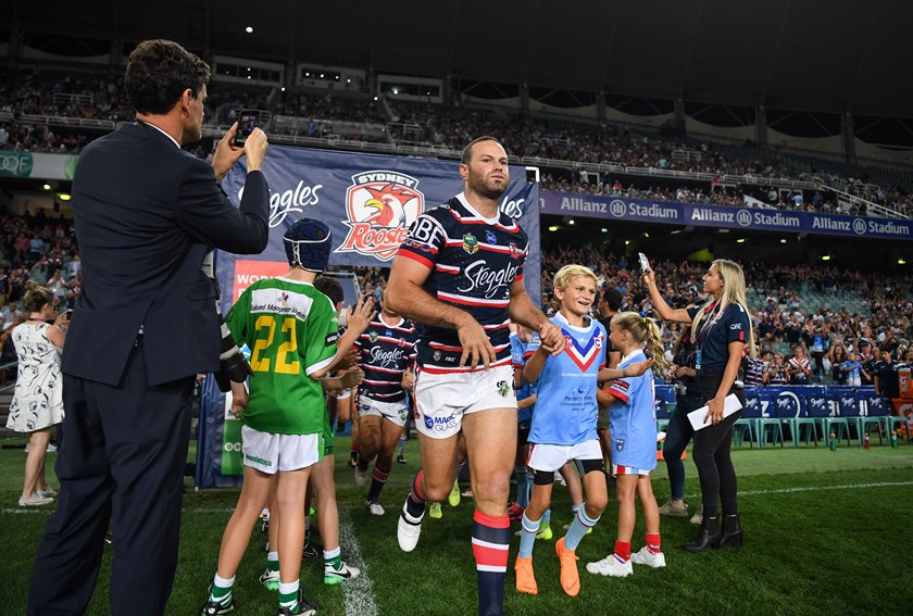 Boyd Cordner runs out for the Roosters.