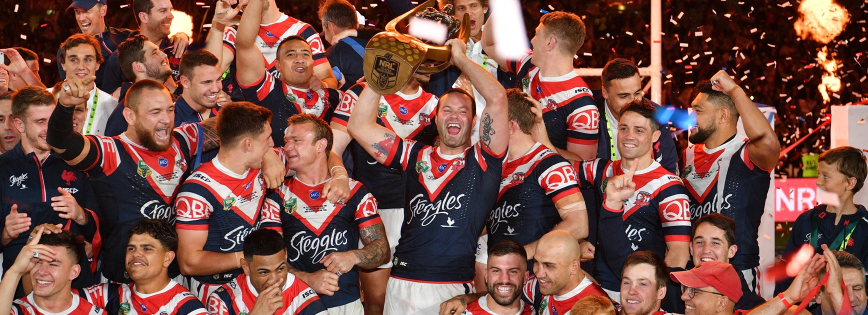 The Roosters after winning the 2018 grand final.