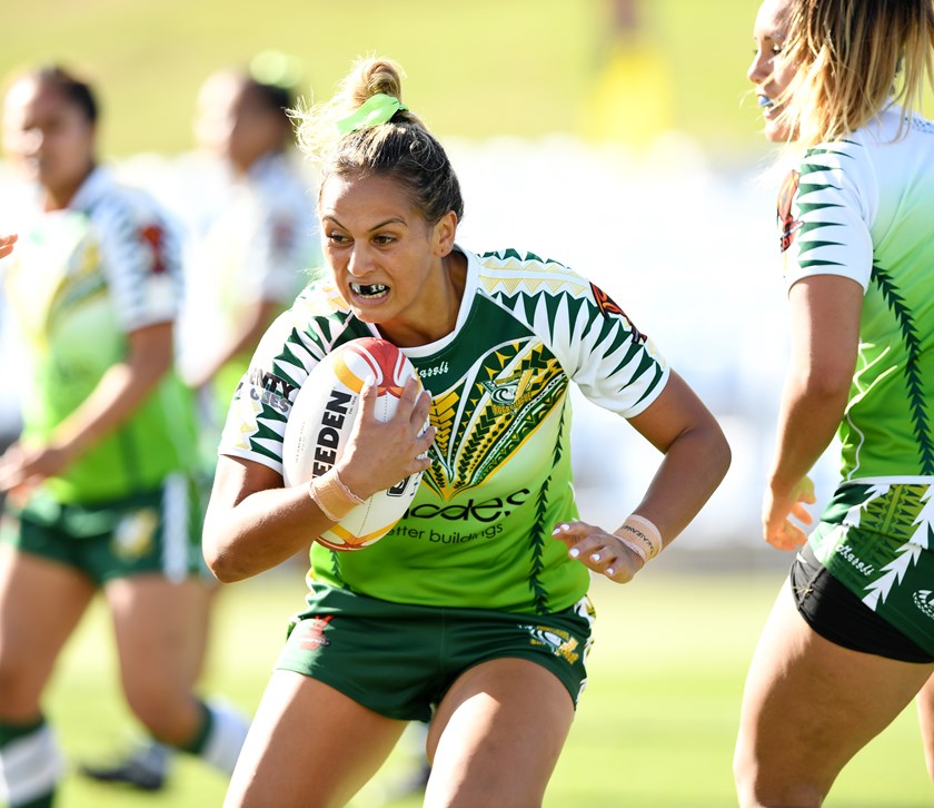 Kiana Takairangi in action for Cook Islands at the 2017 World Cup.