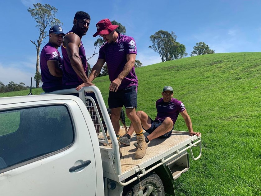 Dale Finucane, Ryan Papenhuyzen, Tui Kamikamica and Aaron Pene offer a helping hand in Bega.