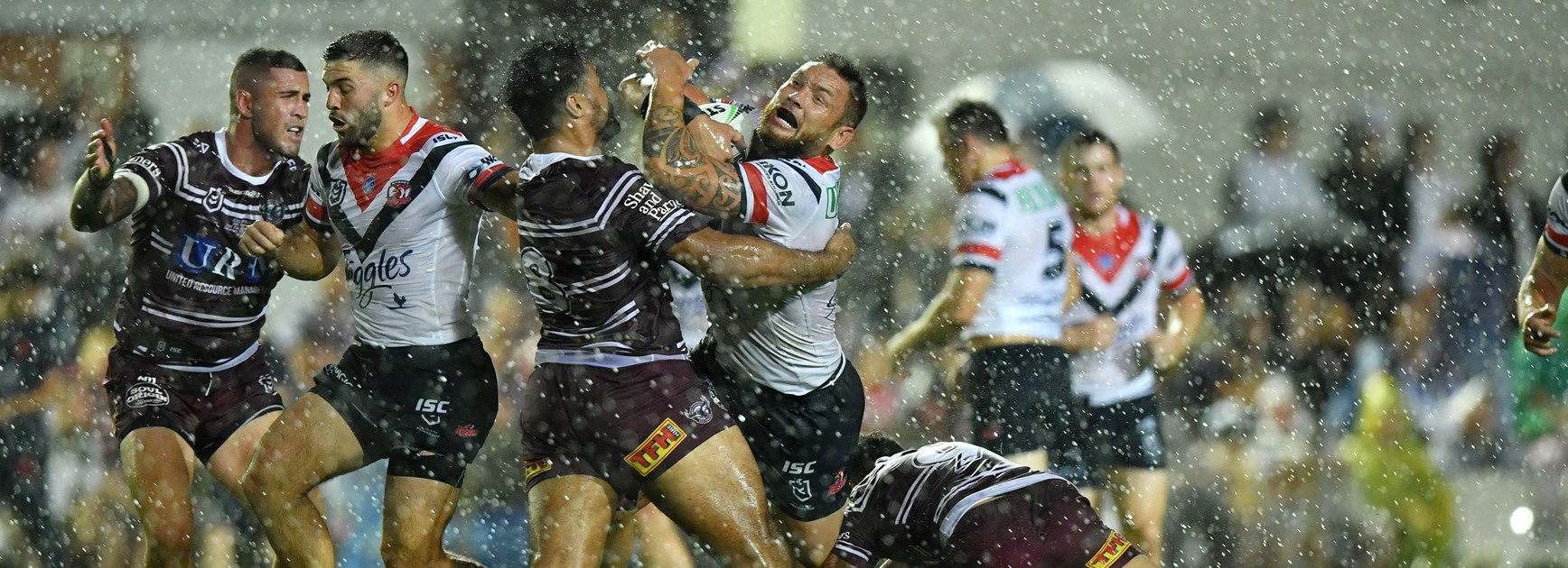 Jared Waerea-Hargreaves takes a hit-up against Manly.